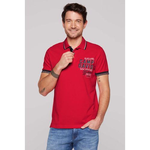 Poloshirt CAMP DAVID, Herren, Gr. L, rot (flag rot), Material: 100% Baumwolle, bedruckt, casual, lässig geschnitten normal, Kurzarm eingesetzt Bündchen, Shirts, mit Seitenschlitze
