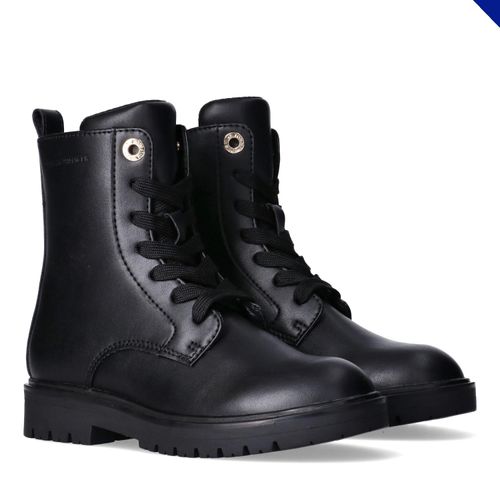 Schnürboots TOMMY HILFIGER, Kinder, Gr. 37, schwarz, Synthetik, modisch, Schuhe, Biker Boots, Winterboots mit Blockabsatz