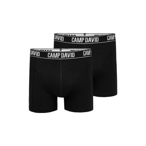 Boxershorts CAMP DAVID, Herren, Gr. S, schwarz (schwarz, schwarz), Webqualität, Obermaterial: 95% Baumwolle, 5% Elasthan, unifarben, körpernah, Unterhosen, im 2er- Pack mit Logobund