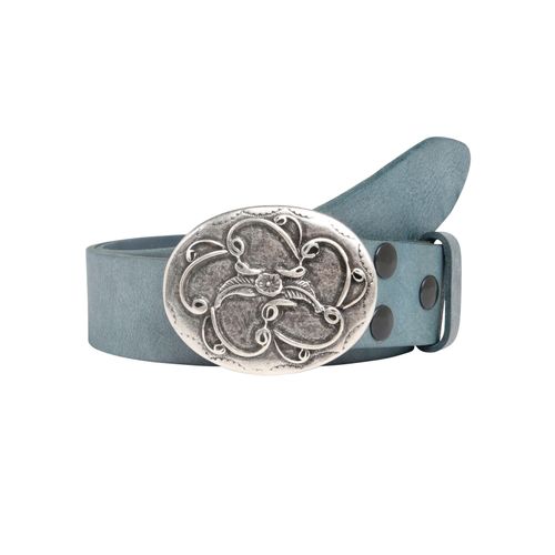 Ledergürtel, Damen, Gr. 95, blau (jeansblau), Leder, RETTUNGSRING BY SHOWROOM 019, unifarben, casual,modisch, Gürtel, mit austauschbarer Schließe »Blume Schnörkel«