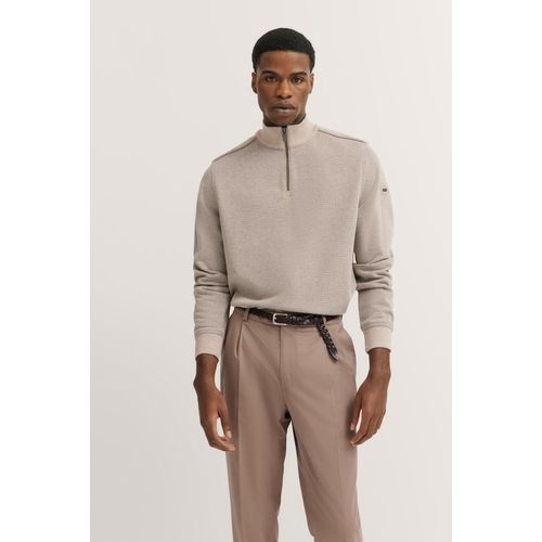 Troyer BUGATTI, Herren, Gr. XL, 60, taupe, Sweatware, 65% Baumwolle, 35% Polyester, unifarben, casual, normal, ohne Ausschnitt, Langarm Rippbündchen, Pullover, mit Stehkragen & Reißverschluss