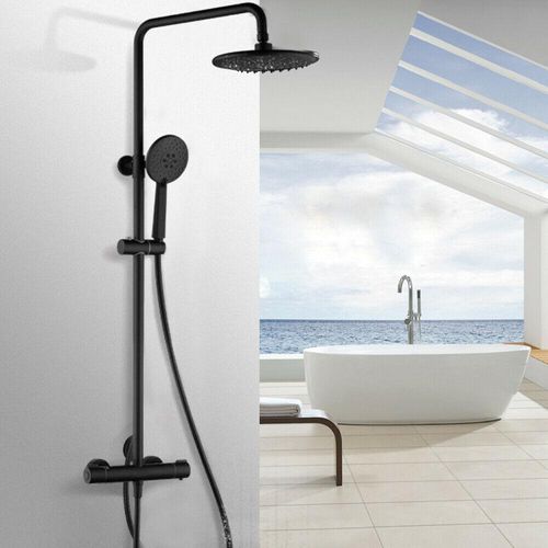Duscharmatur mit Thermostat Duschsystem Brauseset Handbrause Schwarz Kopfbrause Regendusche 3 Strahlarten höhenverstellbar