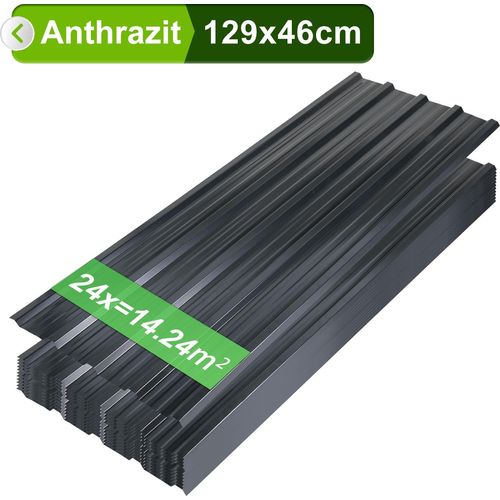 Yakimz Trapezblech Dachpaneele 12/24/36 Stk 129x46cm, Verzinkter Stahl Profilblech Dachblech Wellblech - Anthrazit 14 24x