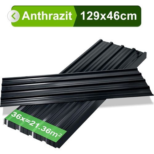 Yakimz Trapezblech Dachpaneele 12/24/36 Stk 129x46cm, Verzinkter Stahl Profilblech Dachblech Wellblech - Anthrazit 21 36x