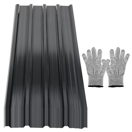 24 Stück Trapezblech 129x46cm Profiblech SET inkl. 1 paar Handschuhe, Anthrazit verzinkt Dachblech 14m² Wellblech Dachplatten für Gerätehaus Carport