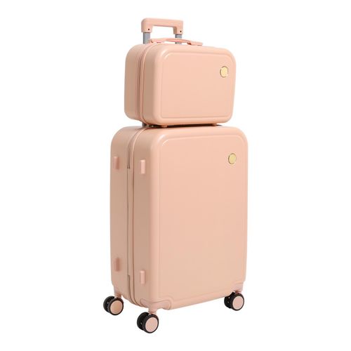 Handgepäck Reisekoffer mit Handgepäck Handkoffer Trolley Koffer mit Rädern 14 zoll Kosmetikkoffer und ein 24 zoll Rosa