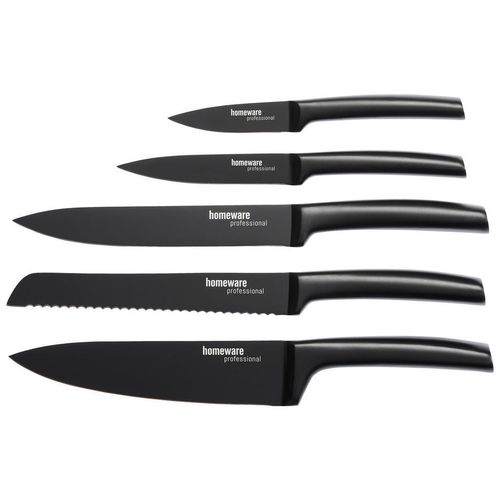 Homeware Profession. Messerset , Schwarz , Metall , 5-teilig , Lfgb , Klinge antihaftbeschichtet , Kochen, Küchenmesser, Messersets