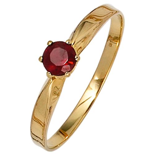 Goldring JOBO Gr. 58, gelb (gelbgold 585), Fingerringe, Damen, 58, Gelbgold 585, 585 Gold mit Granat
