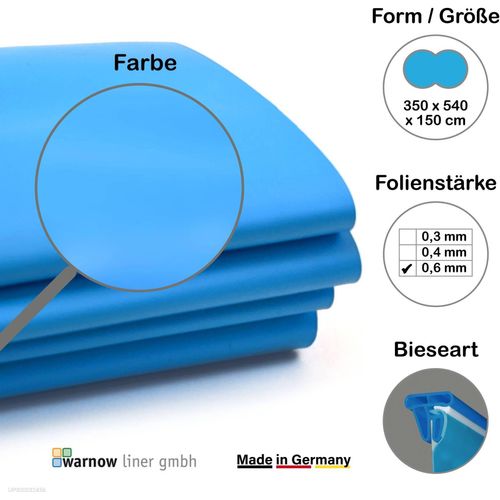 Premium Poolfolie für Achtformpool, 540 cm x 350 cm x 150 cm, Stärke: 0,6 mm, blau, Keilbiese