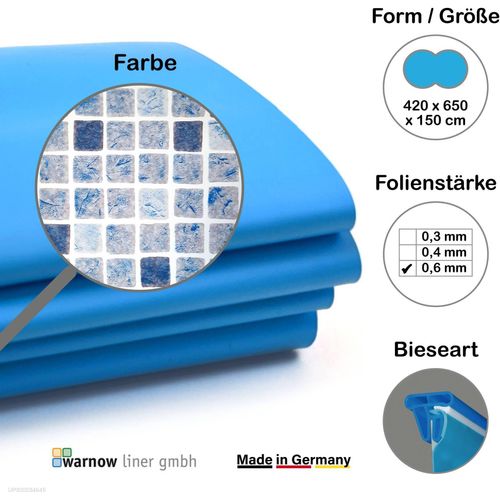 Premium Poolfolie für Achtformpool, 650 cm x 420 cm x 150 cm, Stärke: 0,6 mm, mosaik grau/blau