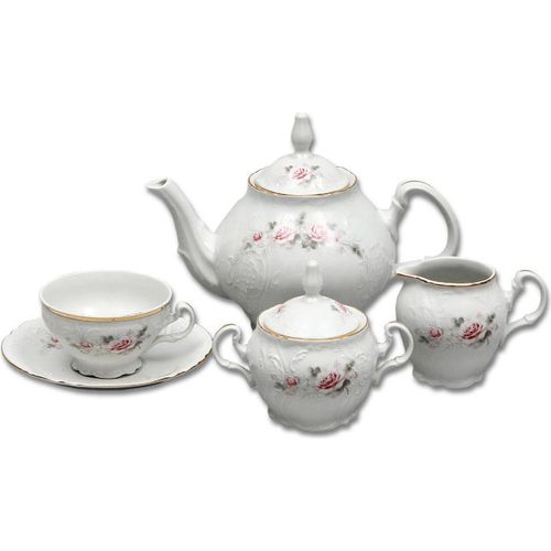 Teeservice Thun Bernadotte, rosa, Goldlinie, 15 Teile