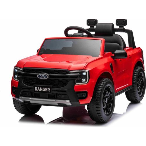 Elektro-Kinderauto FORD Ranger 12V, rot, Ledersitz, 2,4-GHz-Fernbedienung, Bluetooth-/USB-Eingang, Federung, 12-V-Batterie, Kunststoffräder, 2 x 30-W-Motoren, ORIGINAL-Lizenz