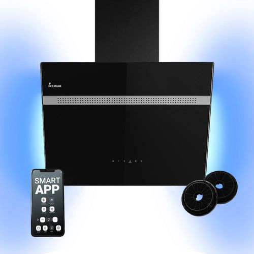 Dunstabzugshaube 60 cm | Wandhaube | kopffrei | schwarz | Glas | Abluft | Umluft | Schräghaube | WiFi Smart App | RGBW-LED-Beleuchtung | Touch Bedienung | ALPINA609HC