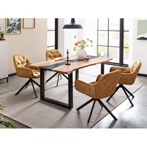 Esstisch 140x90 Akazie Baumkante mit Epoxidharz schwarz Holztisch