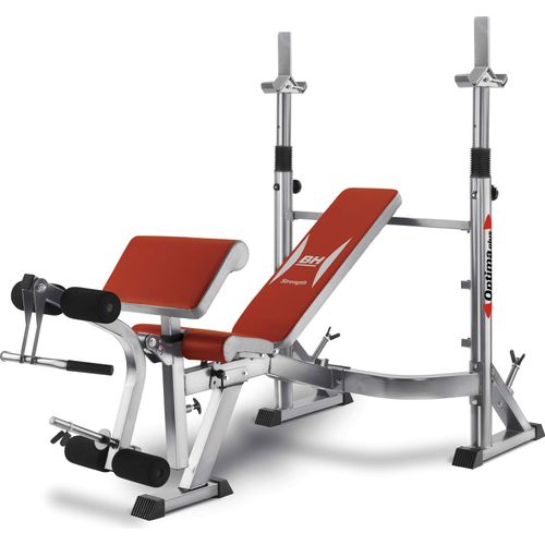 BH Fitness Optima Press G330, Verstellbare Krafttrainingsbank, 100 kg, Bizeps, Truhe, Hamstrings, Flach, Steigung & Gefälle, Stahl, Rot