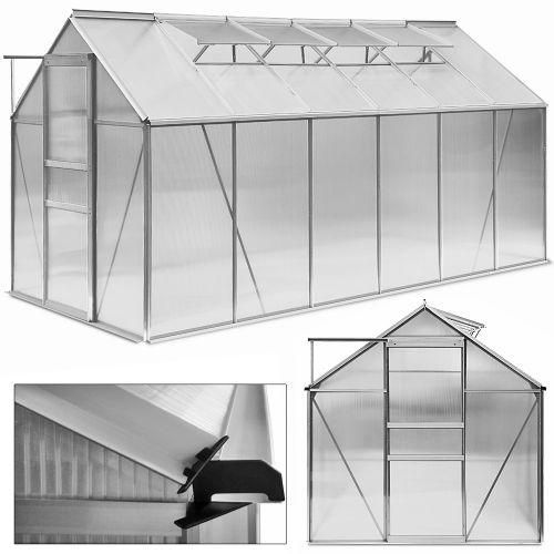 11,73m³ Gewächshaus Alu 380 x 190cm - 4 Dachfenster - Schiebetür - M1