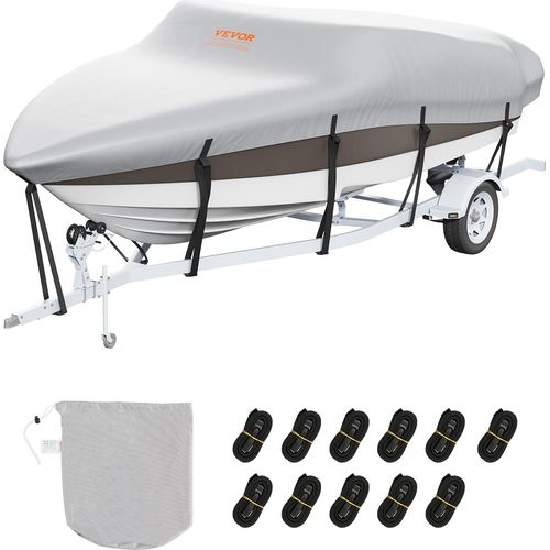 VEVOR Bootspersenning Abdeckplane Bootsplane, 426–480 cm Persenning Schlauchboot 600D Oxford-Gewebe Bootspersenning Abdeckung mit Aufbewahrungstasche 435 x 300 mm, Angelboot Bootsabdeckplane Grau