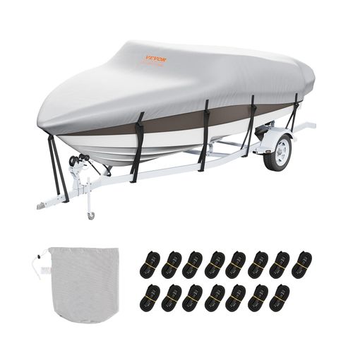 VEVOR Bootspersenning Abdeckplane Bootsplane, 609–670 cm Persenning Schlauchboot 600D Oxford-Gewebe Bootspersenning Abdeckung mit Aufbewahrungstasche 435 x 300 mm, Angelboot Bootsabdeckplane Grau