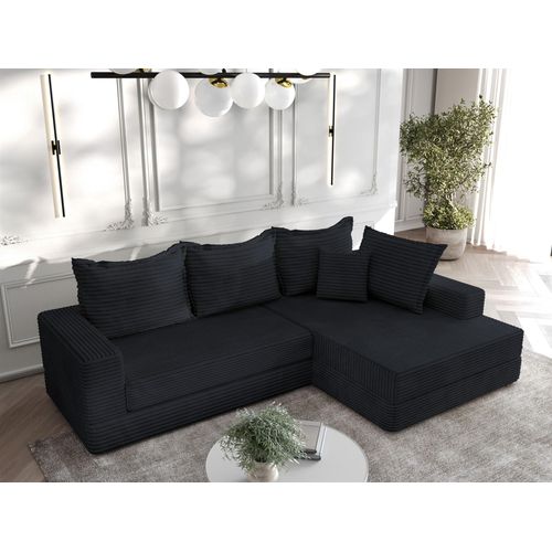 Ecksofa Couchgarnitur Sofa OSKAR in Stoff Tilia Schwarz Ottomane Rechts