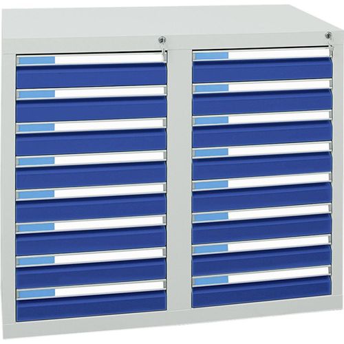 Stumpf Schubladenschrank Serie ESTA, 16 Schubladen enzianblau (16x100mm)