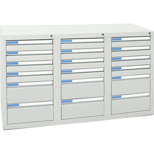 Stumpf Schubladenschrank Serie ESTA, 18 Schubladen lichtgrau (12x100, 6x200mm)