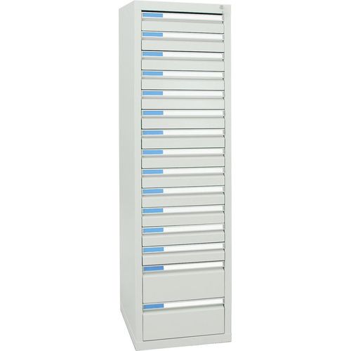 Stumpf Schubladenschrank Serie ESTA, 15 Schubladen lichtgrau (13x100, 2x200mm)