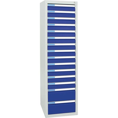 Stumpf Schubladenschrank Serie ESTA, 15 Schubladen enzianblau (13x100, 2x200mm)