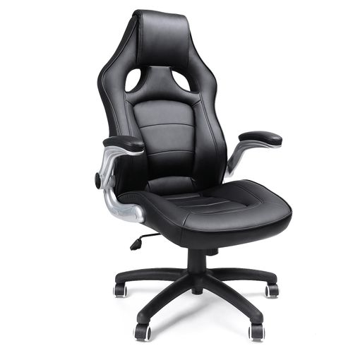 SONGMICS Bürostuhl mit 2 Ersatzrollen Chefsessel Sportsitz aus Kunstleder Polyurethan Armlehnen einstellbar schwarz OBG62B