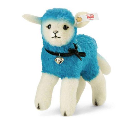 Steiff - 021626 - Lamm, Mohair, stehend, türkis/weiß, 14 cm, Kein Spielzeug!