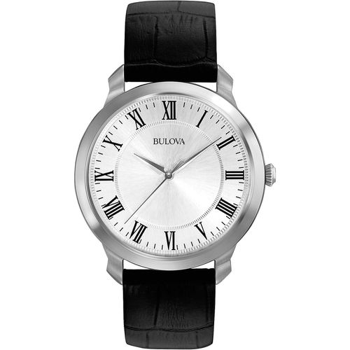 Bulova Herren Quarz Armbanduhr aus Edelstahl mit Leder Band - 96A133