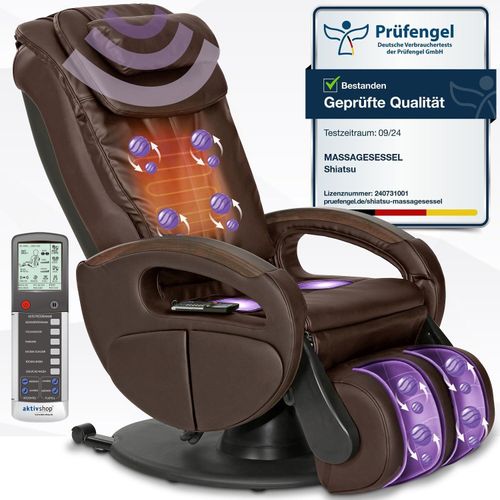 ELONEO Massagesessel mit elek. Aufstehfunktion, Shiatsu-Massage, Wärmefunktion, 4 Massagetechniken, 6 Massagezonen, Transportrollen (Braun)
