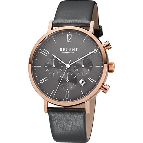 Regent Leder Herren Uhr F-1038 Quarzuhr Armband anthrazit grau D2URF1038