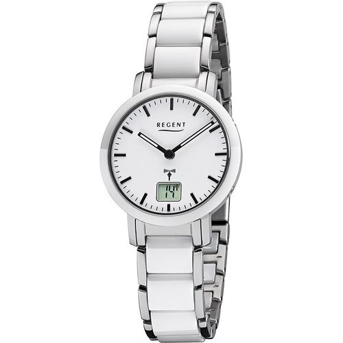Regent Metall Damen Uhr FR-264 Analog-Digital Armbanduhr weiß Funkuhr D2URFR264