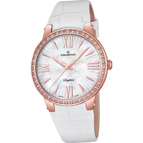 Candino Elegance Leder Quarz Damen Uhr C4598/1 Armband-Uhr Analog weiß D2UC4598/1