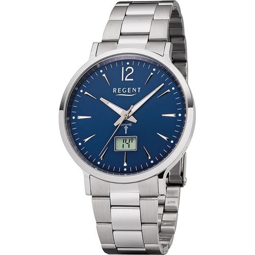 Regent Metall Herren Uhr FR-247 Analog-Digital Armbanduhr silber Funkuhr D2URFR247