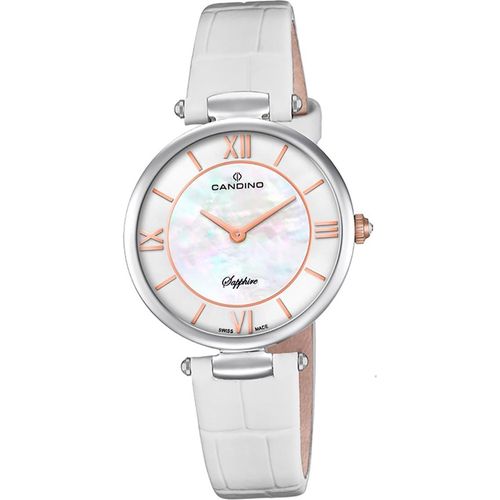 Candino Elegance Leder Quarz Damen Uhr C4669/1 Armband-Uhr Analog weiß D2UC4669/1