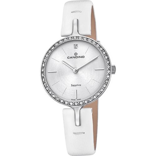 Candino Elegance Leder Quarz Damen Uhr C4651/1 Armband-Uhr Analog weiß D2UC4651/1