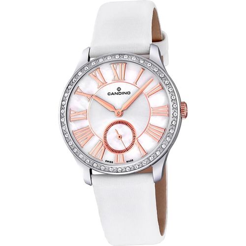 Candino Elegance Leder Quarz Damen Uhr C4596/1 Armband-Uhr Analog weiß D2UC4596/1