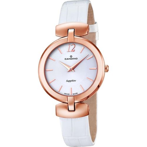 Candino Elegance Leder Quarz Damen Uhr C4567/1 Armband-Uhr Analog weiß D2UC4567/1