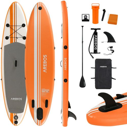 AREBOS SUP Board, Stand up Paddling, Surfboard, 300cm, aufblasbar, Single-Layer, Alu-Paddel, Hochdruck-Pumpe, Transportrucksack, 115kg Tragkraft, Orange