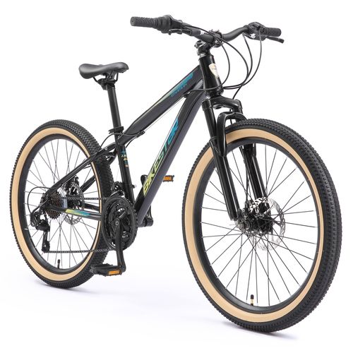 BIKESTAR Kinder Jugend Mountainbike 24 Zoll ab 8 Jahre | 21 Gang Hardtail MTB Scheibenbremse Federgabel | Schwarz