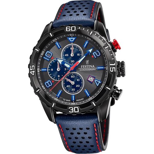 Festina Leder Sport Herren Uhr F20519/3 Armband-Uhr blau Chronograph D2UF20519/3
