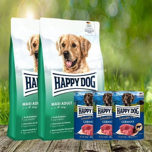 Happy Dog Fit & Vital Maxi Adult 2 x 14 kg + 3 x 400 g Happy Dog Sensible Pure Germany