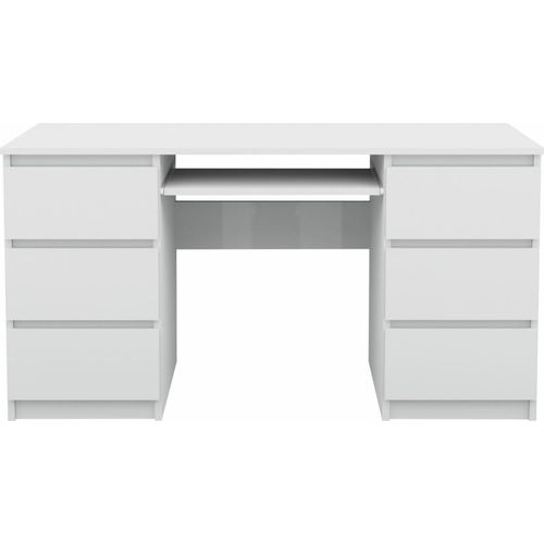Schreibtisch 130x76x50cm mit 6 Schubladen Weiß Büro PC Tisch Esstisch Computertisch