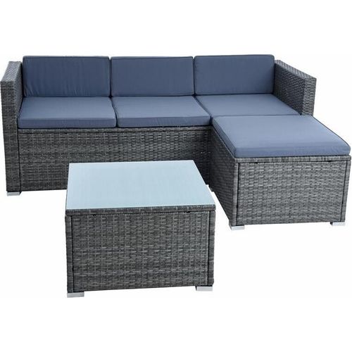 Rattan Lounge Sitzgruppe Gartenmöbel Set Sofa Couch 3-Sitzer Rattanmöbel Grau