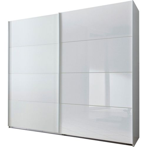 Schwebetürenschrank Ernesto Kleiderschrank 225 cm weiß Weißglas (18292)