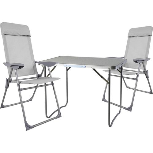 3-teiliges Campingmöbel Set Aluminium Textilen Grau