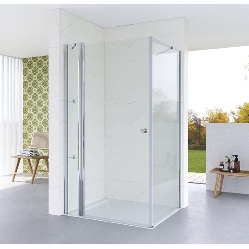Duschkabine 110x80 cm Eckeinstieg aus durchsichtigem ESG Sicherheitsglas mit Seitenwand Festteil Verstellbereich Eckdusche Höhe: 187 cm