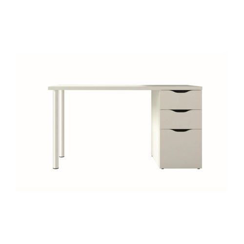 Schreibtisch Filadelfia, umkehrbarer Büroschreibtisch, Studiertisch mit Kommode mit 2 Schubladen und 1 Tür, cm 138x60h74, weiß