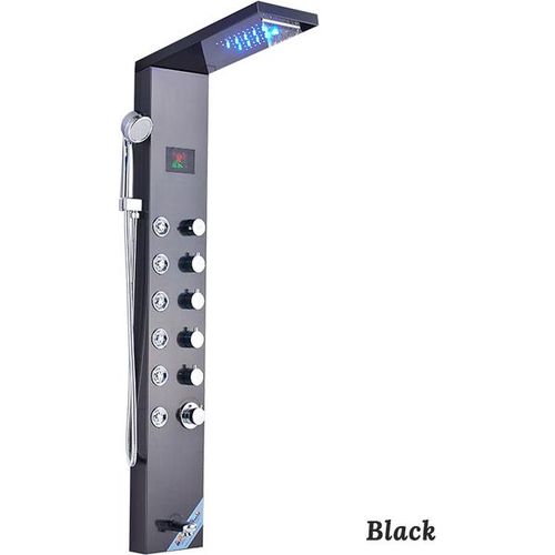 LED Duscharmatur Badezimmer SPA Massage Jet Duschsäule System Wasserfall Regen Duschpaneel Bidet Sprüher Wasserhahn, Schwarz